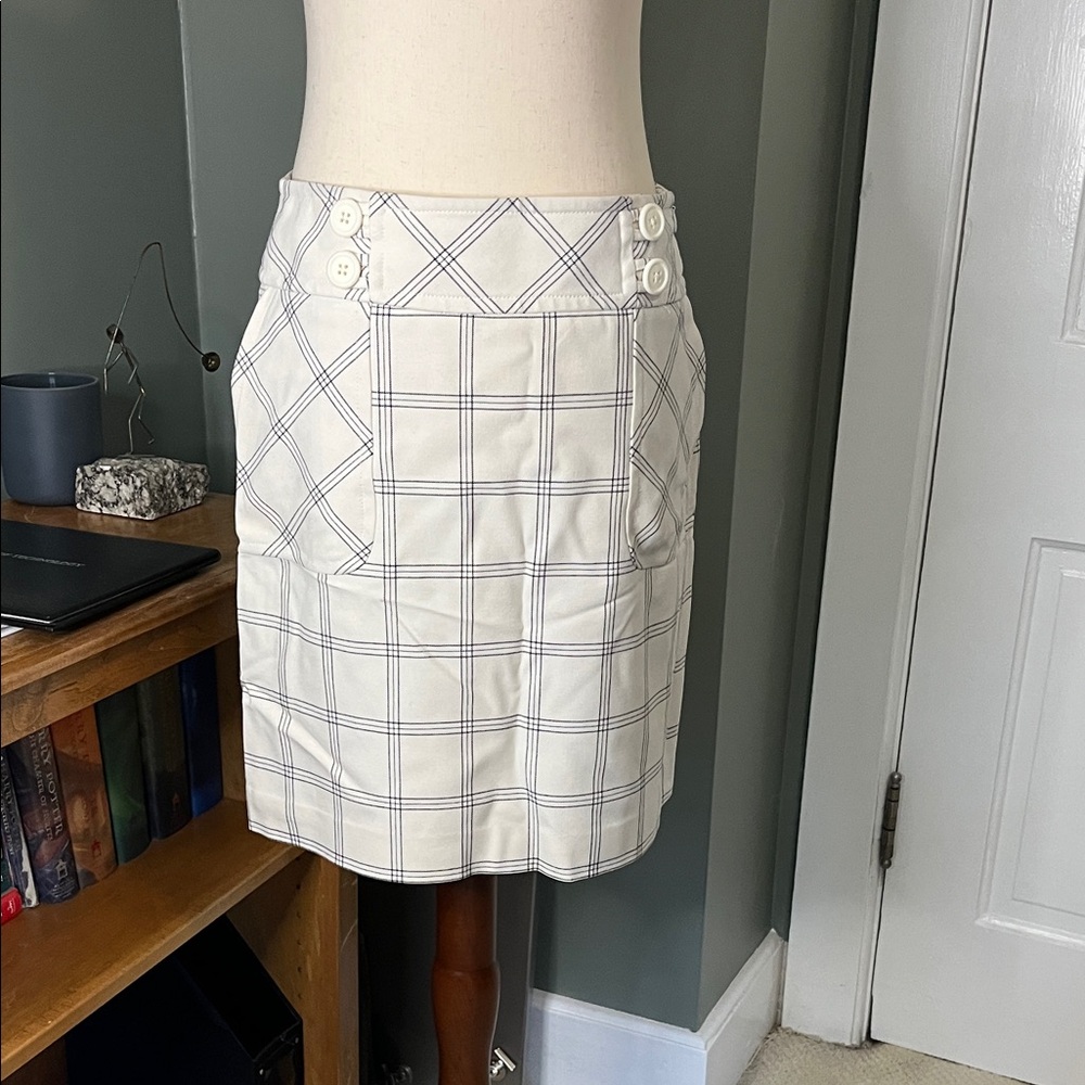 LOFT Cream Mini Skirt with Black Windowpane